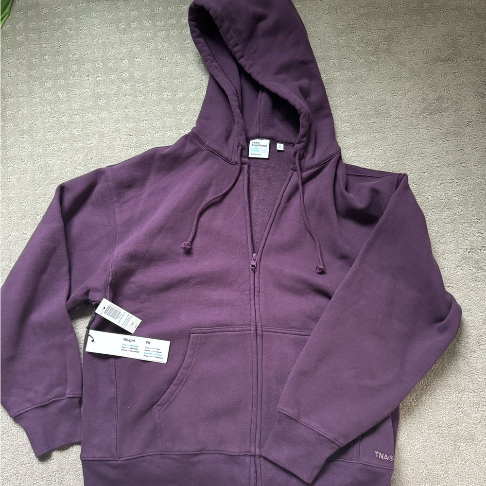 NWT Aritzia TNA Cozy Fleece Boyfriend Zip Hoodie, Purple, Medium